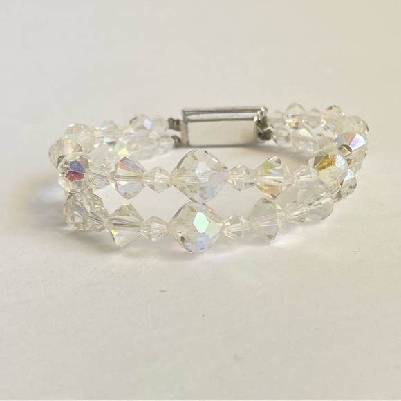 Vintage Aurora Borealis Crystal Bracelet Double Strand Rhinestone AB Iridescent - Picture 3 of 9